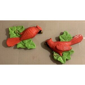 Vintage Miller Studio Retro Red Cardinal Chalkware Wall Plaques MCM 1972